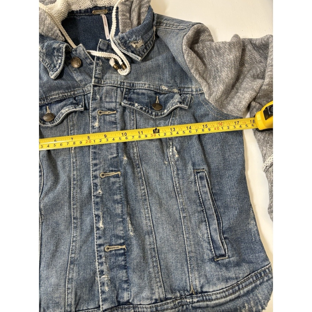 Free People Throwback Denim Jean Hoodie Jacket Sweatshirt 🌎 Women's  Small - Picture 4 of 6